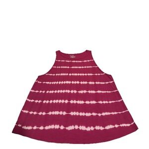 Time and Tru Women's Swing Tank Top, pink and white tie-dye pattern. Size Large